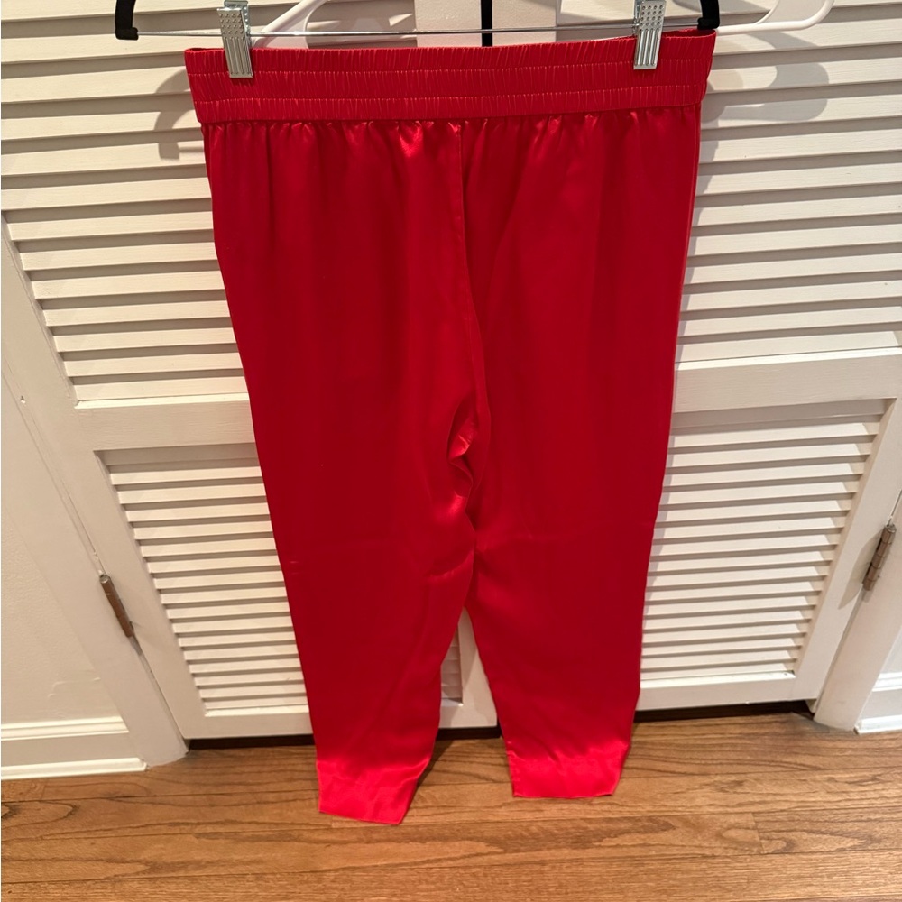 J. Crew Red Silk Straight Leg Pants with Elastic Waistband